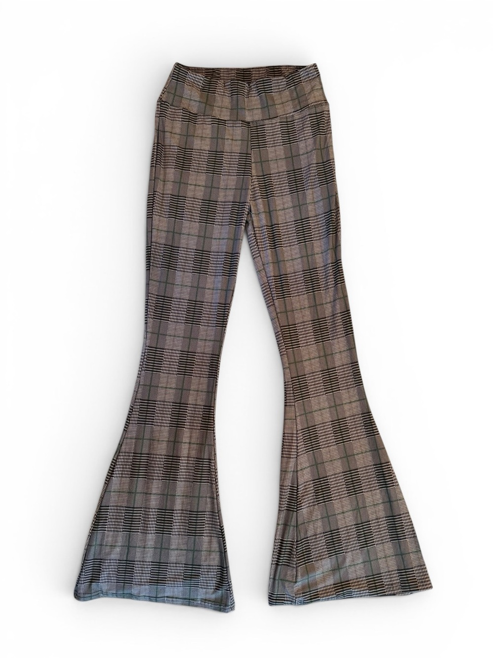 NWT Satina Plaid Flare Bell Bottom Pants - Size Medium - High Rise
